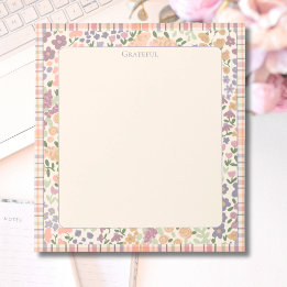 Floral Plaid “Grateful” Notepad –Pastel Stationery Notizblock