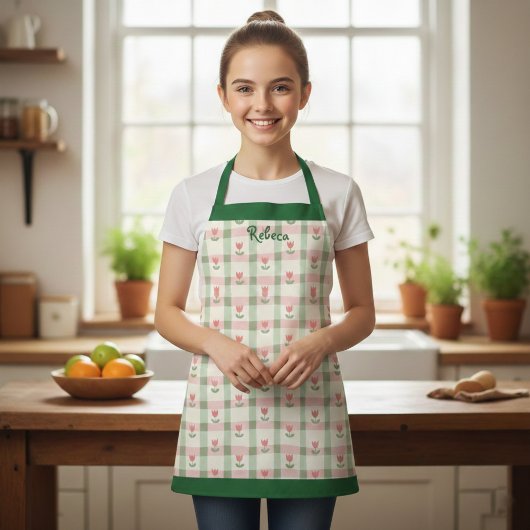 Floral Plaid Kids' Apron with Custom Name Schürze
