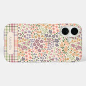 Floral & Plaid Personalized Name Phone Case (Rückseite (Horizontal))