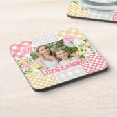 Floral & Plaid Photo Frame Mother's Day Getränkeuntersetzer (Linke Seite)