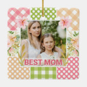 Floral & Plaid Photo Frame Mother's Day Keramikornament (Rückseite)