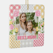 Floral & Plaid Photo Frame Mother's Day Keramikornament (Rechts)