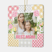 Floral & Plaid Photo Frame Mother's Day Keramikornament (Links)