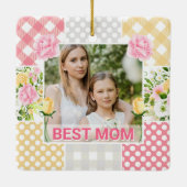 Floral & Plaid Photo Frame Mother's Day Keramikornament (Rückseite)