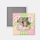 Floral & Plaid Photo Frame Mother's Day Magnet (Vorderseite/Rückseite)