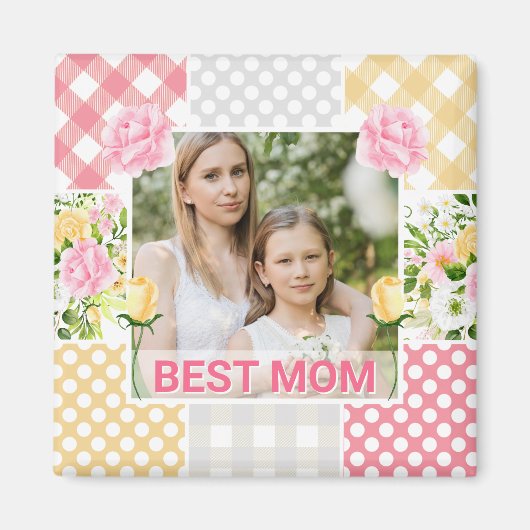 Floral & Plaid Photo Frame Mother's Day Magnet (Vorne)