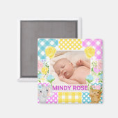 Floral & Plaid Photo Frame Newborn Baby Magnet (Vorderseite/Rückseite)