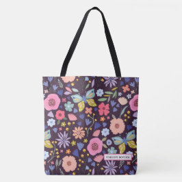 Floral & Plum Name Tote Bag Tasche
