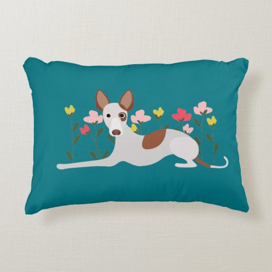 Floral Podenco Dog Aquamarin Blue Dekokissen (Vorderseite)