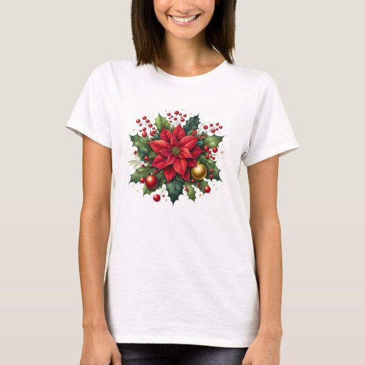 Floral Poinsettia Christmas – Festive Holiday T-Shirt (Vorderseite)