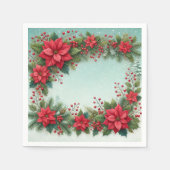 Floral Poinsettia Frosty Pine Border Découpage Serviette (Vorderseite)