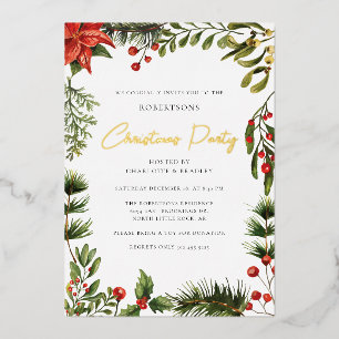 Floral Poinsettia Grün Weihnachtsfest Party Gold Folieneinladung