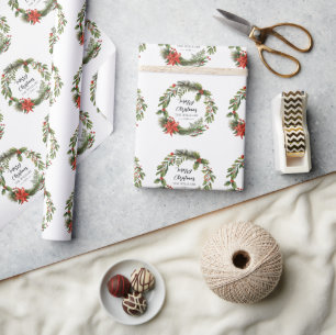 Floral Poinsettia Grüne Familie Weihnachten Custom Geschenkpapier