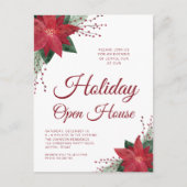 Floral Poinsettia Holiday Open House Einladung Postkarte (Vorderseite)