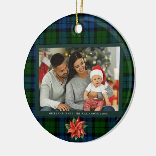 Floral Poinsettia Kariertes Foto Tartan Keramik Ornament (Links)