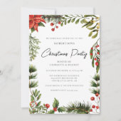 Floral Poinsettia Script Greenery Weihnachtsfest P Einladung (Vorderseite)