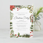 Floral Poinsettia Script Greenery Weihnachtsfest P Einladung (Stehend Vorderseite)