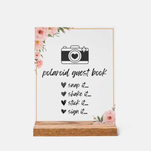 Floral Polaroid Guest Book Sign Acrylschild (Vorderseite)