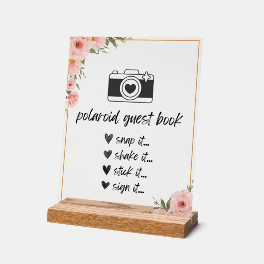 Floral Polaroid Guest Book Sign Acrylschild (Winkel)
