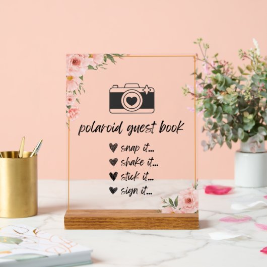 Floral Polaroid Guest Book Sign Acrylschild (Hochzeit)