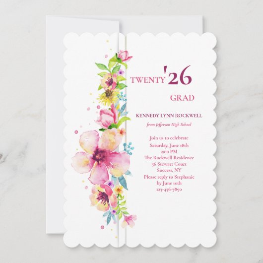 Floral Pole Graduation Invitation Einladung (Vorderseite)