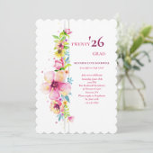 Floral Pole Graduation Invitation Einladung (Stehend Vorderseite)