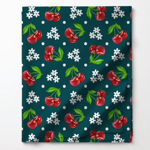 Floral Polka Dot Cherry auf Aquamarinem Muster Stoff