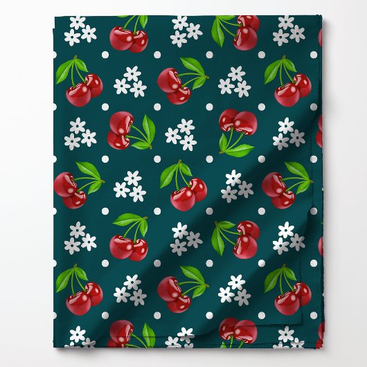 Floral Polka Dot Cherry auf Aquamarinem Muster Stoff