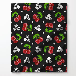Floral Polka Dot Cherry auf Holzkohlemuster Stoff