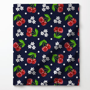 Floral Polka Dot Cherry auf Navy Muster Stoff