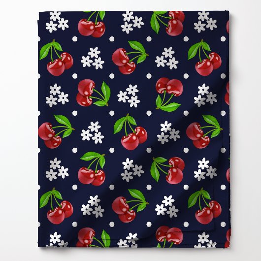 Floral Polka Dot Cherry auf Navy Muster Stoff