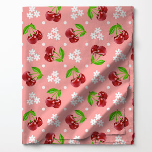 Floral Polka Dot Cherry auf rosa Muster Stoff