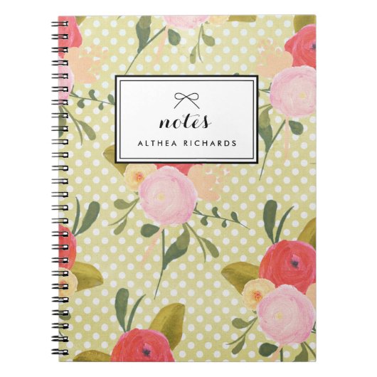 Floral Polka Dots Muster Personalisiertes Notebook Notizblock (Vorderseite)
