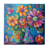 Floral Pop Art Keramik Tile Fliese (Vorderseite)