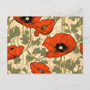 Floral Poppies Art Nouveau Postkarte