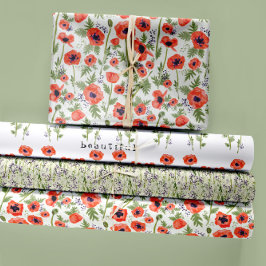 Floral Poppies Watercolor Decoupage Geschenkpapier Set