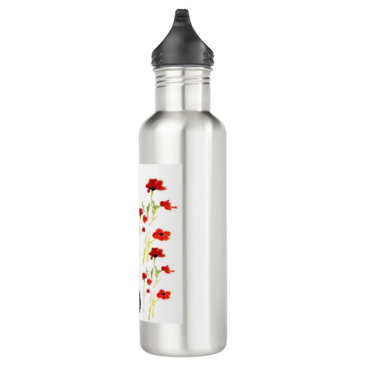 Floral Poppy Cute Cat Edelstahlflasche (Rechts)
