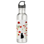 Floral Poppy Cute Cat Edelstahlflasche (Vorderseite)