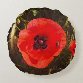 Floral Poppy Dream – Botanical Fantasy Wildflowers Rundes Kissen