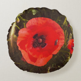 Floral Poppy Dream – Botanical Fantasy Wildflowers Rundes Kissen