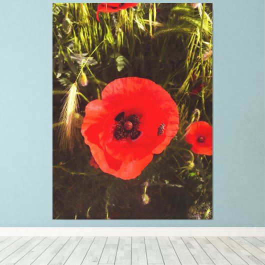 Floral Poppy Dreamer – Botanical Fantasy Art Leinwanddruck (Insitu (Holzboden))