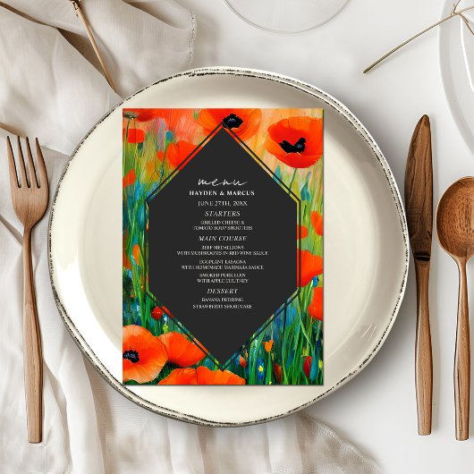 Floral Poppy Wedding Menu Menükarte