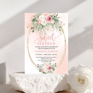 Floral Princess Blush Gold Sweet 16 Party Invites Einladung