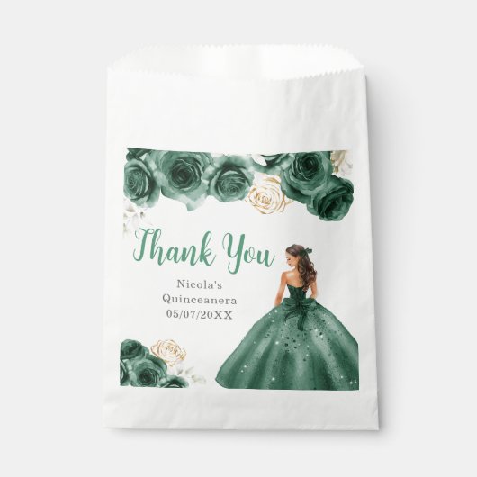 Floral Princess in Dark Green Dress Quinceanera Geschenktütchen (Vorderseite)