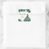 Floral Princess in Dark Green Dress Quinceanera Quadratischer Aufkleber (Tasche)