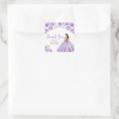 Floral Princess in Dusty Purple Dress Quinceanera Quadratischer Aufkleber (Tasche)