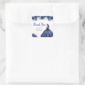 Floral Princess in Navy Blue Dress Quinceanera Quadratischer Aufkleber (Tasche)