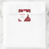 Floral Princess in Red Dress Sweet Sixteen Quadratischer Aufkleber (Tasche)