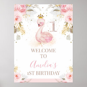 Floral Princess Swan 1. Geburtstag Begrüßungszeich Poster