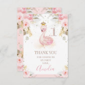 Floral Princess Swan 1. Geburtstag Danke Karte (Vorne/Hinten)